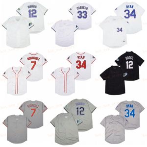 Retraité 12 Wade Boggs Baseball Jersey 33 Jose Canseco 7 Ivan Rodriguez 34 Nolan Ryan 1988 Vintage rétro Cooperstown Mesh Pullover cousu