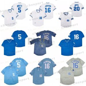 Gepensioneerd 16 Bo Jackson Baseball Jersey 5 George Brett 20 White 1985 1987 Vintage Retro Cooperstown Mesh-up