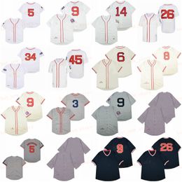 Gepensioneerd 3 Jimmie Foxx Baseball Jersey 6 Johnny Pesky 8 Carl Yastrzemski 9 Ted Williams 14 Jim Rice 26 Wade Boggs 34 David Ortiz 1939 1946 1967 Vintage Retro Mesh Stitch