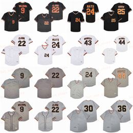 Retraité 9 Matt Williams Baseball Jersey 22 Will Clark 24 Willie Mays 25 Barry Bonds 30 Cepeda 36 Gaylord Perry Dave Dravecky Willie McCovey 1989 Vintage rétro