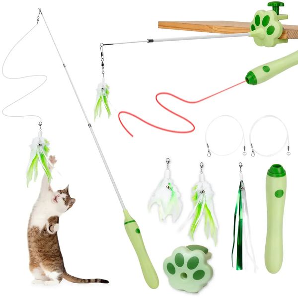 Bâtons de chat rétractables Laser chat jouet interactif plume Teaser baguette jouets chaton de compagnie jeu pôle de pêche auto-jouant jouets suspendus 240226