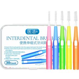 Cepillo interdental retráctil 30/caja cepillo interdental ortodoncia cepillo de dientes limpieza brecha dental abrazadera brecha dental