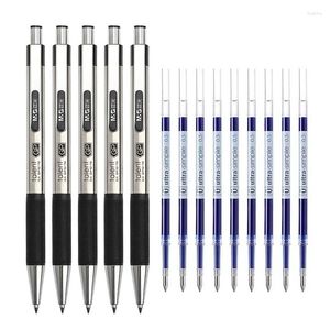 Pentes de gel à billes en acier inoxydable rétractables 0,5 mm pointe fine pointe bleue Black Blue REFILL Smooth Writing Grip Signing stylo