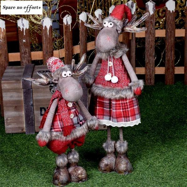 Rétractable Xmas Reindeer Doll décoration de Noël Navidad Figurine Année Elk Jouets Enfant Cadeau De Noël Arbre De Noël Ornements 211012