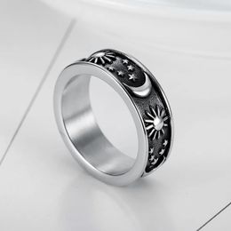 Retro 14K Gold Sun Moon Star Couple SING pour hommes Femmes Punk Hip Hop Simple Star Moon Sun Ring Jewelry Gift