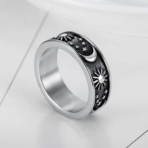 Retro 14K Gold Sun Moon Star -paar Ring voor mannen Dames Punk Hip Hop Simple Star Moon Sun Ring Fashion sieraden Gift