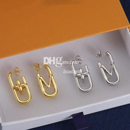 Retro 18K Golden Earring Ear Studs Trendy Letter Stamped Hollow Drop Earrings Eardrops met cadeaubon