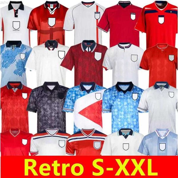 Rétro 1982 1994 1998 2002 1996 2008 89 Maillots de football Angleterre Kits occultants BECKHAM GASCOIGNE OWEN GERRARD Maillot de football BARNES 1990 mash up FOWLER ROBSON SC 3QCM