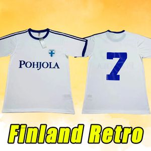 Retro 1982 Jerseys de fútbol de Finlandia 23 24 Pukki Skrabb Raitala Pohjanpalo Kamara Sallstrom Jensen Lod Camisas de fútbol del equipo nacional uniforme 82 83 Vintage clásico