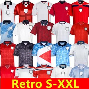 Retro 1990 1996 1998 2002 Englans Jerseys Kits Blackout Kits Gascoigne Owen Gerrard Camisa de fútbol Camisa de manga larga Barnes 84/87 Mash Up Fowler Robson Scholes