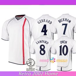 Retro 2002 Angleterre Owen Soccer Jersey Home White Gerrard Owen Lampard Rooney Shirts Uniforms S-XXL Shirts Uniforms
