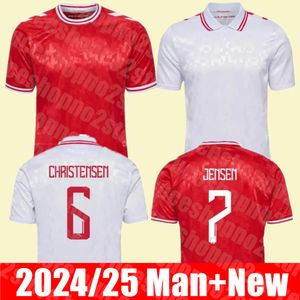 Retro 2024 2025 Jersey de fútbol de Dinamarca Copa Euro NUEVA Camisa de fútbol National Soccer Kit Full Set Home Red Away White Men Uniforme Christensen Jensen Eriksen