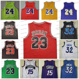 Retro 24 Basketball Jersey 32 Shaq Vince Carter Throwback Vert Jaune Blanc Noir Hommes Maillots Cousu No.24 No.23