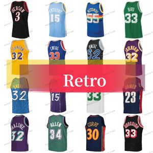 Retro Larry Bird Basketball Jersey James Carmelo Anthony Dikembe Mutombo Curry Ray Allen Patrick Ewing Allen Iverson Carter Karl Malone Stitched Mens Jerseys
