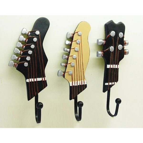 Retro 3pcs / set Heads de guitarra ganchos música en el hogar de ropa de resina de resina gatito de la película gancho de la película para decoración del hogar dropshipship