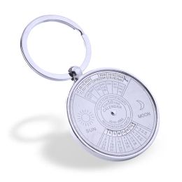 Rétro 50 ans Calendrier Perpétuel Porte-clés Soleil Lune Boussole Porte-clés Saint Valentin Couple Cadeau Boussole en Métal Porte-clés Pendentif Bouteille 12 LL