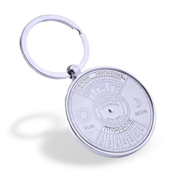 Retro 50 años de llavero de calendario perpetuo Sun Moon Compass Keyring Valentine's Day Pareja Regalo Metal Compass Botella de la llave del colgante 12 LL