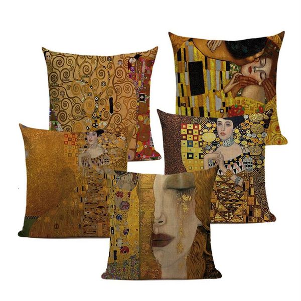 Rétro abstrait jeter taies d'oreiller Gustav Klimt impératrice housses de coussin peintures à l'huile coussins décoratifs canapé oreillers cas Kissen295Y