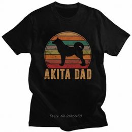 Rétro Akita Papa T-shirt pour hommes Pure Cott Akita Papa Chien Propriétaire Pet Père Cadeau Tee O-Cou Manches Courtes Casual Tshirt Harajuku 45aI #