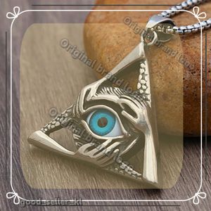 Retro All zien Designer Eye Pendant Necklace Punk Three-Hand Embrace Triangle Evil Eye Ketting 14K White Gold Men Sieraden Geschenk Japans en Koreaanse stijl 999