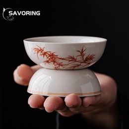 Retro alum Red Ganoderma Bamboo Ceramic Tea Infusor Creative Tea Strainer Huishoudsthee Soaking Tea Filter voor thee Supplie Craft