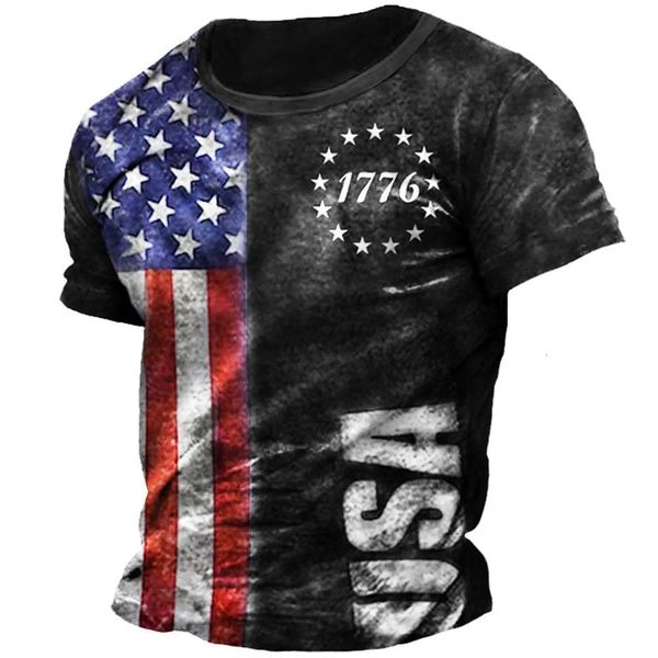 Retro American Flag Print T-shirt pour hommes Streetwear Summer Oneck Oneck Loose Short Tees Tshirts surdimensionnés Taille européenne 3xl 240428
