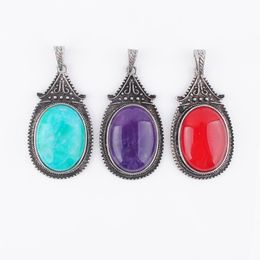 Les pendentifs de pendule en argent rétro antique charme des perles de pierre ovales naturelles bijoux vintage pour collier faisant du jade green turquoise rose quartz opale dbn378 jade