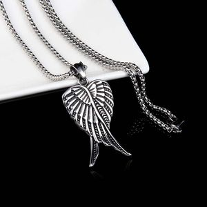 Collier d'ange rétro en acier inoxydable, pendentif d'aile, chaîne pour femmes et hommes, bijoux de rue hip hop à la mode