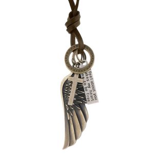 Retro angel wing ketting brief id ring corss charm verstelbare lederen ketting kettingen voor vrouwen mannen mode sieraden cadeau