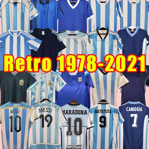 Retro Argentina Soccer Jerseys Classic Maradona Vintage Football Shirt Messis Riquelme Crespo Tevez Ortega Batistuta 10 11 96 97 1978 1986 1994 1998 2002 2006 2014 18 18