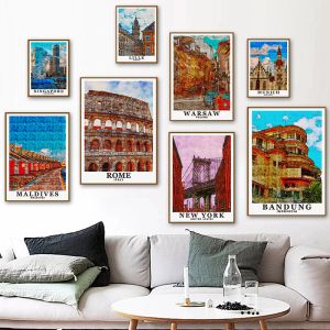 Retro Art Beroemde Stad Londen Rome Boedapest Straat Gebouw Architectuur Landschap Poster Canvas Schilderij Voor Moderne Kamer Decor