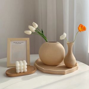 Retro Art Flower Vase Bouteille de fleur en bois pour pièce de table d'ornement de table