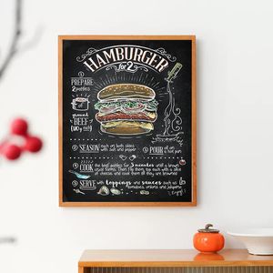 Retro Art Hamburger Pizza Steak Cooking Recept Menu Poster Canvas schilderen Wandfoto's voor keukenrestaurant decoratie
