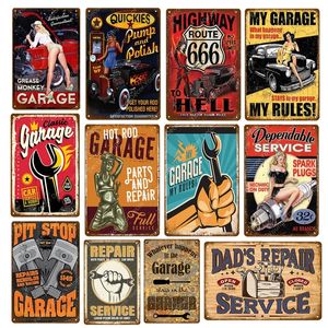 Retro Art Painting Garage Pin Up Girl Route 66 Tinnen Tekens Metalen Poster Art Wall Decoration Pub Bar Café Home Decor Vintage Metal Craft Maat 30x20cm W02