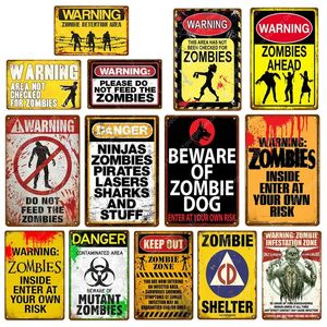 Peinture d'art rétro Avertissement Méfiez-vous du Danger Zombie Keep Out Panneaux en étain en métal Affiche Vintage Peinture d'art Mural Plaque Bar Pub Club décor à la Maison Plaque en étain Taille 30X20CM w02