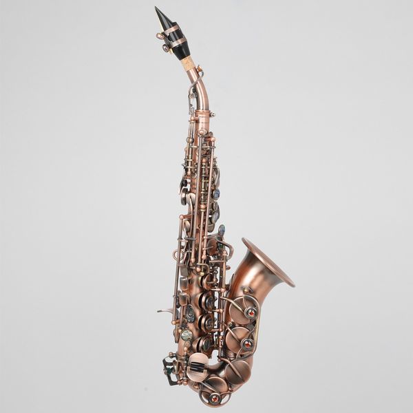 Retro-flat professionnel professionnel soprano saxophone antique en cuivre brossé matériel professionnel de qualité sax