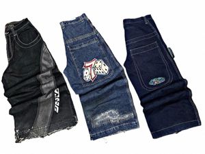 Retro Baggy Jeans JNCO Y2K Heren Dames Laagbouw Hip Hop Zwarte Rechte Wijde Pijpen Broek Punk Harajuku Denim Broek streetwear 36bp #