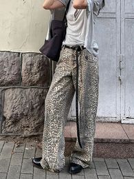 Retro baggy luipaardprint vrouwen jeans y2k Amerikaanse brede poot broek hoge taille vriendje losse oversized hiphop broek 240423