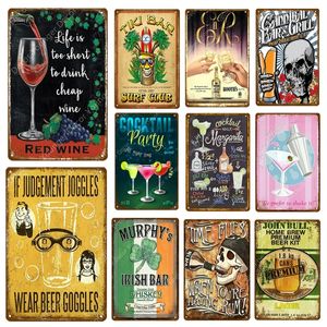 Retro Bar Art Painting Surf Club Cocktail Party Decor Decor Beer Wijn metalen Poster Borden Plaat Vintage Wall Art Advertentie Personaliseerde Tin Plaque Maat 30x20cm W02