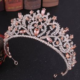 Retro barokke tiara's kroon hoofddeksel rose goudzilver kleur kristal diadeem prinses bruid noiva bruiloft haaraccessoires sieraden 240311