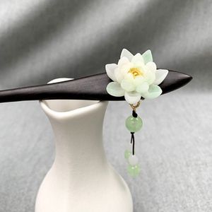 Retro Haarspeldjes Chinese Etnische Lotusbloem Ebbenhout Houten Haarstok Kostuum Kwastje Haarspelden Antieke Bruiloft Accessoires279k