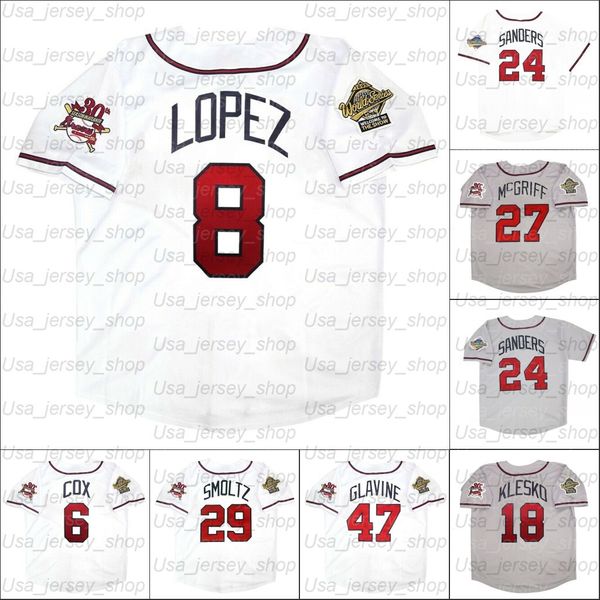 Béisbol retro 1992 1995 y 1999 Camiseta local 10 Chipper Jones 18 Klesko 24 Deion Sanders 27 Fred McGriff