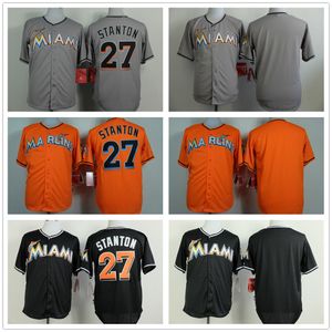 Maillots de baseball rétro 27 Mike Stanton Gris Orange Noir Taille S--6XL