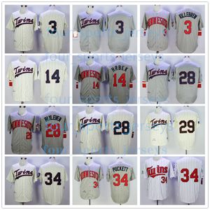 Retro honkbal Jerseys Harmon Killebrew Joe Mauer Kent Hrbek Bert Blyleven Rod Carew Kirby Puckett Maat S--6XL