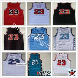 Retro basketbal 23 Michael Jersey Men Vintage All genaaide roodblauw Wit Black Stripe Team Kleur Ademvol pure katoen Uitstekend Q Jerseys