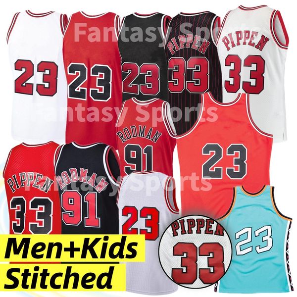 Baloncesto retro # 23 Jerseys rojos Retro 91 Dennis Rodman Pippen 33 Jersey cosido juvenil para hombre Camisetas de baloncesto para niños 1997-98 1996 All Star Carolina del Norte 23