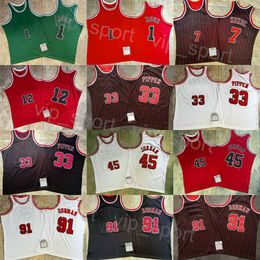 Maillot de basket-ball rétro authentique Derrick Rose 1 homme 1990 1995 1996 Vintage Scottie Pippen 33 Dennis Rodman 91 Toni Kukoc 7 Throwback 1997 1998 2008 2009 Chemise