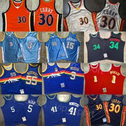 Retro basketbal Authentieke Hakeem Olajuwon Jerseys Vintage Tracy McGrady Stephen Curry Dirk Nowitzki Jason Kidd Dikembe Mutombo Carmelo Anthony Allen Iverson