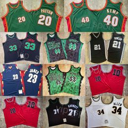 Retro Basketball Authentique Kevin Garnett Jerseys 21 1991 1992 Vintage Gary Payton 20 Shawn Kemp 40 Ray Allen 34 Money 2 Tim Duncan 21 Patrick Ewing 33 LeBron James 23