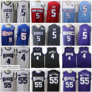 Retro Basketball Chris Webber Jersey 4 Vinatge Jason Williams 55 De Aaron Fox 5 Borduurwerk en stiksels Zwart Blauw Wit Paars Rood Team